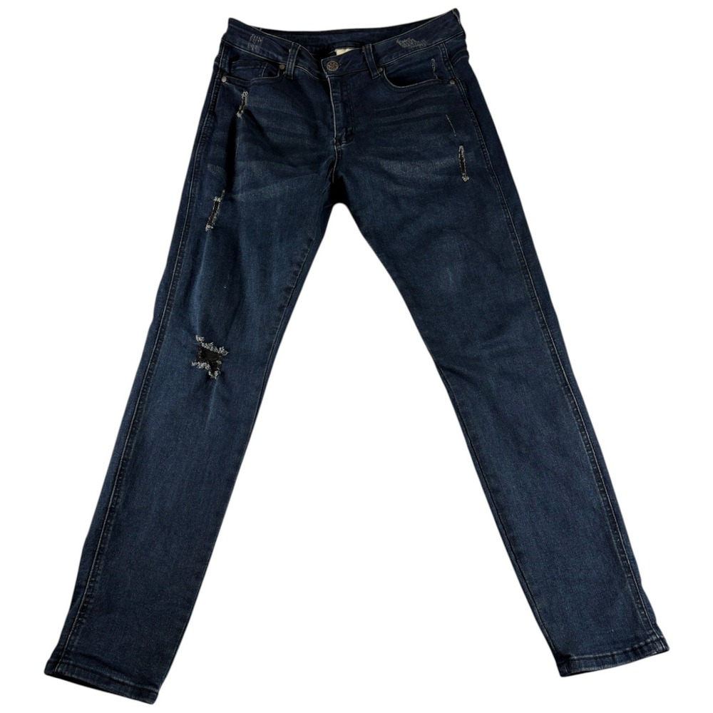 YoungLA Slim Jeans‎ Mens 32x32 Blue Denim Dark Washed Rugged Stretch Distressed